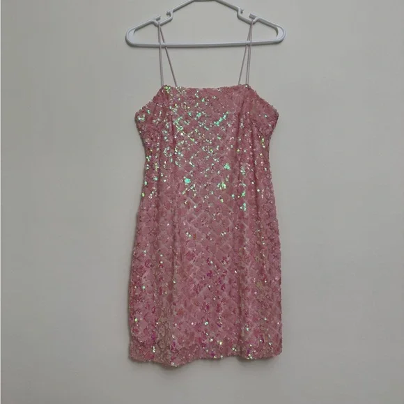 open lace back dress Vision Sequin Mini Dress